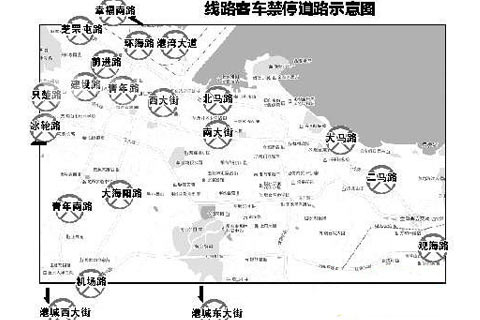 煙臺市區(qū)客車禁停線路分布